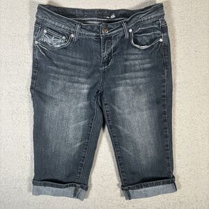 Earl Jeans Carpi Length‎ Mid Rise Straight Leg Embroidered Fits 30x14 Cuffed